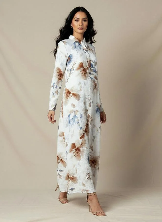 ايكونيك Iconic Trapeze Midi Dress with Floral Print